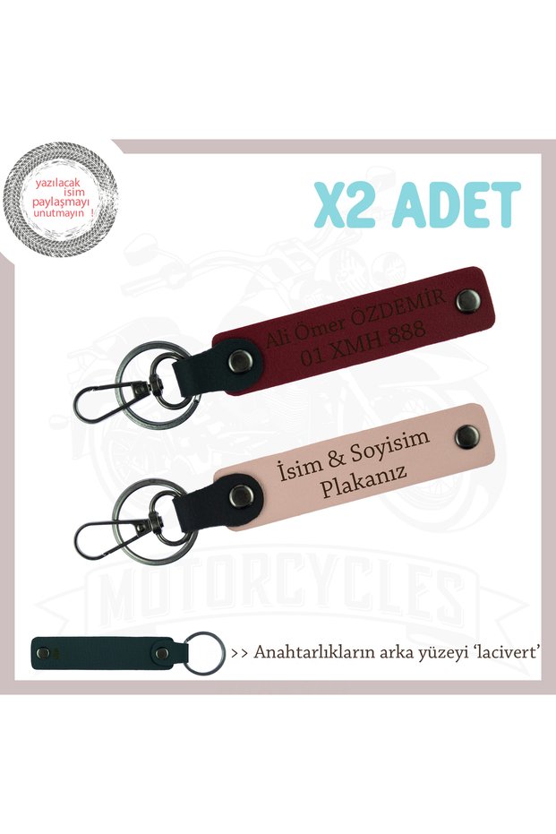 Companion Team, Set of 2 Keychains with Name and Plate and Writing, Yavruağzı-Burgundy-Laci