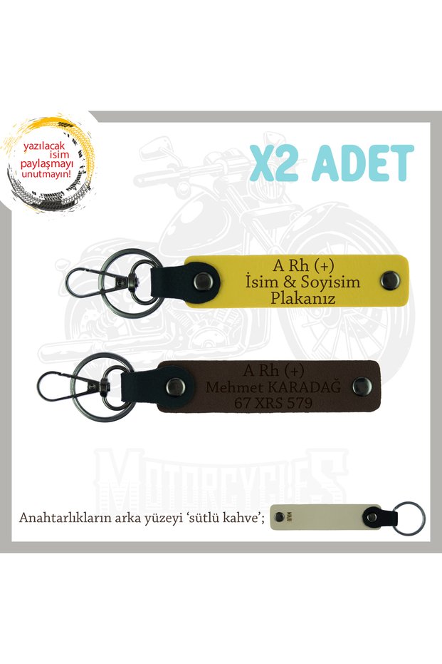 Special Name Plate for Biker Friends, a Rh (+) Blood Group Written Gift X2 Keychain, Yellow-K Brown-Sk