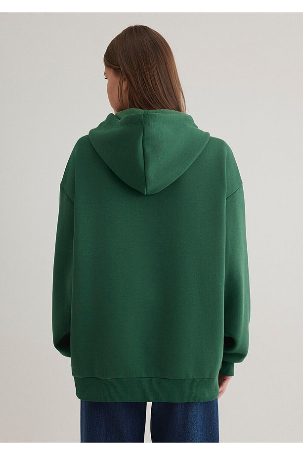 Logo Baskılı Kapüşonlu Yeşil Sweatshirt 1600361-71892 - 5