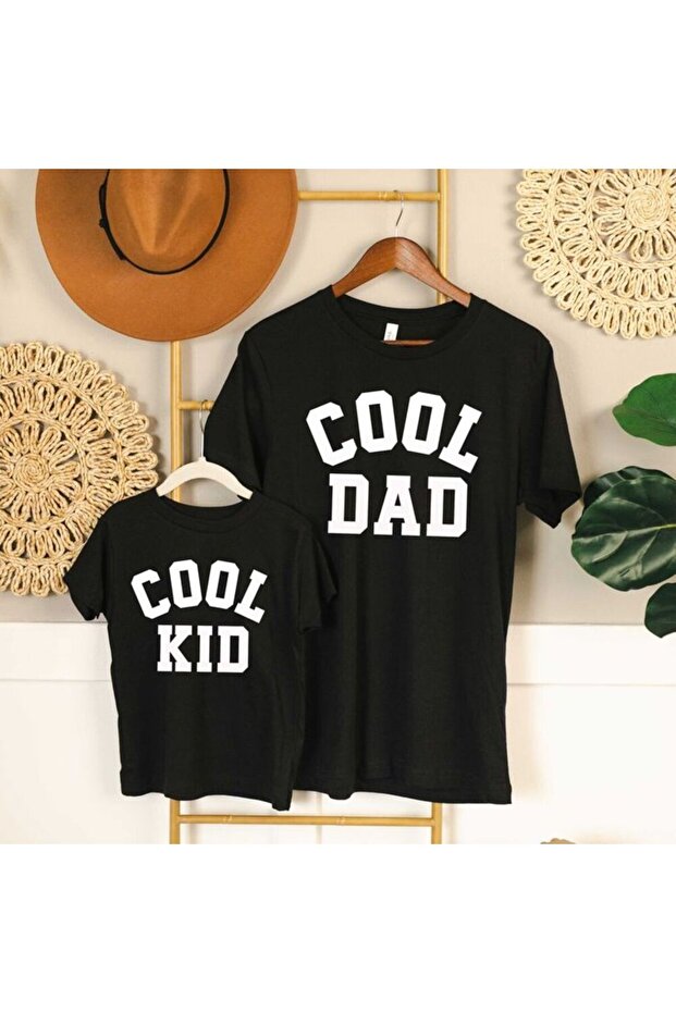 Cool Dad and Cool Kid Father's Day Printed Crewneck Cotton Short Sleeve Dad and Child Tee