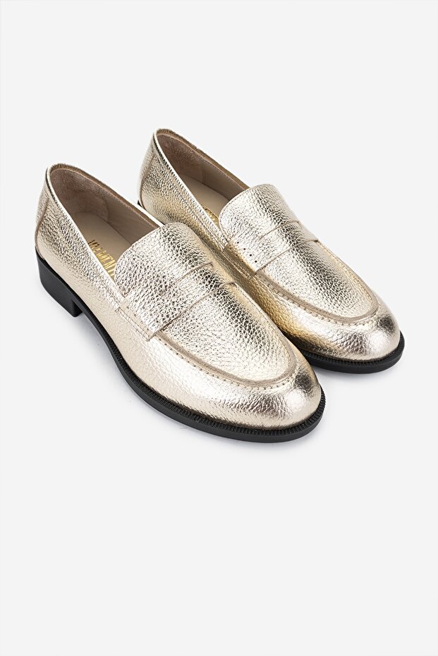 Kadın Hakiki Deri Dore Loafer Ayakkabı - 2