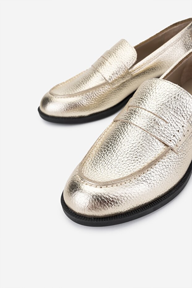 Kadın Hakiki Deri Dore Loafer Ayakkabı - 3