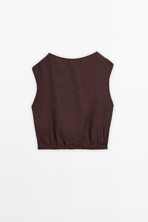 Elastik kenarlı keten bluz - 8