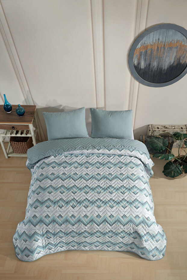 Double Patterned Quilted Double Sided Colorful Pique Bedspread Set 200X230 cm (Without Sheets)