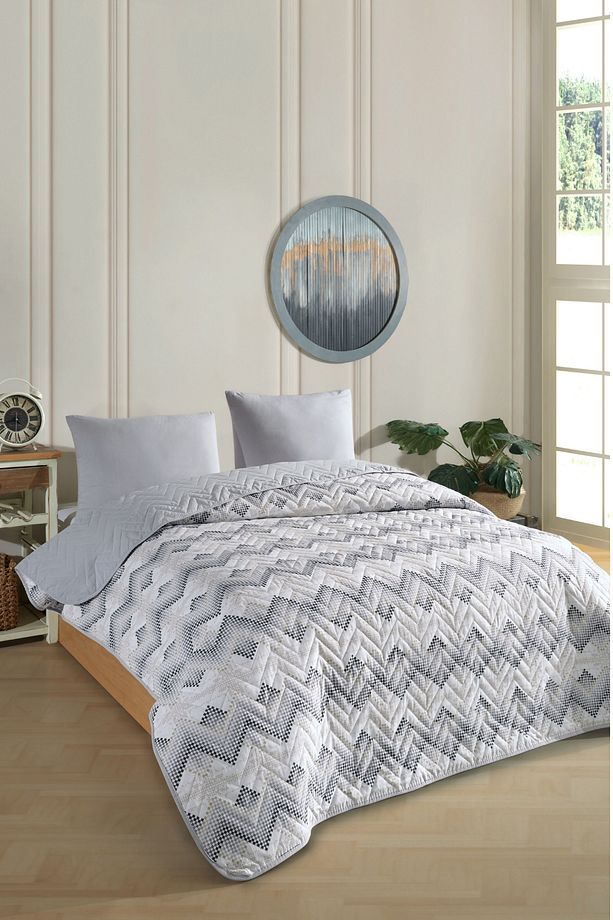 Tek Kişilik Desenli Kapitone Çift Taraflı Renkli Pike Yatak Örtüsü Takımı 160x230 cm (Çarşafsız) - 1