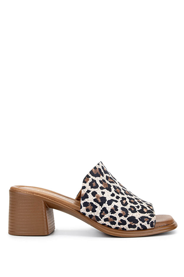 Women's Genuine Leather Leopard Heeled Slippers