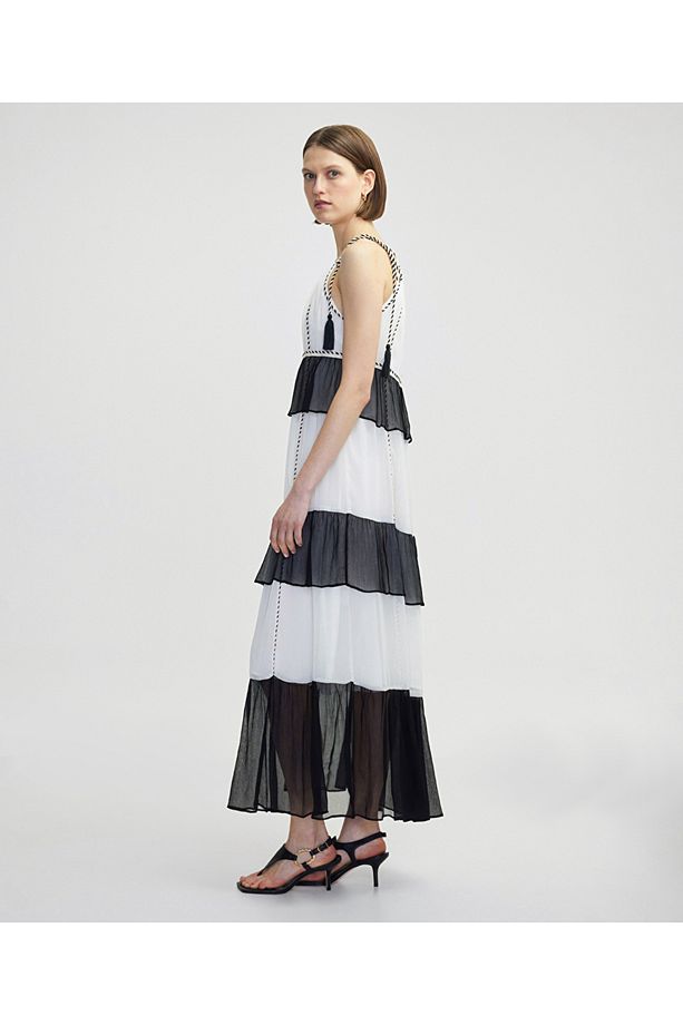 Halter yaka colorblock elbise - 7