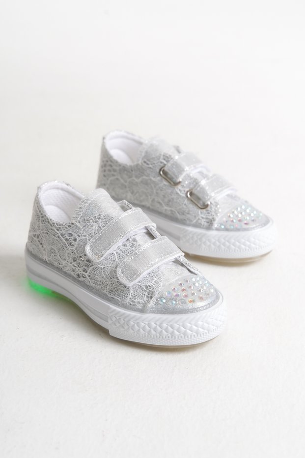 Stoned Velcro Silver Girls' Shoes Orthopedic Girls' Shoes Daily Sports Shoes