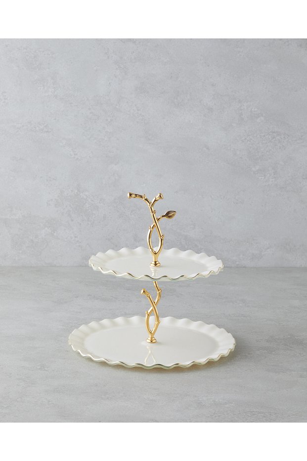 Lustre Glass Tiered Service 20+26 cm Cream-Gold