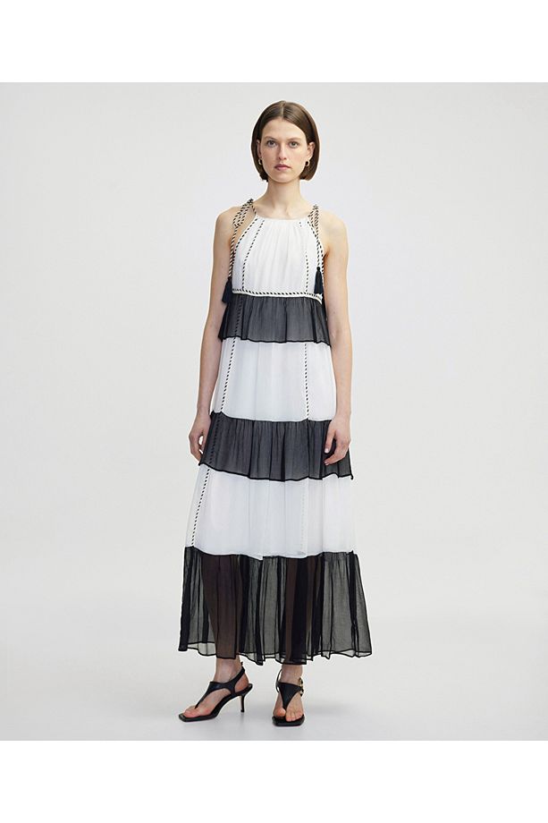 Halter yaka colorblock elbise - 5