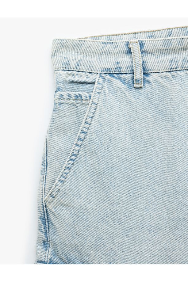 Oversize Pamuklu Cep Detaylı Bermuda Kargo Jean Şort - 6