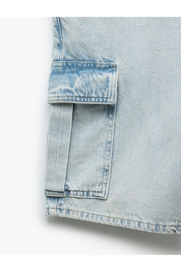 Oversize Pamuklu Cep Detaylı Bermuda Kargo Jean Şort - 8