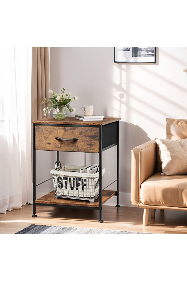 Nightstand,Bedside Table,End Table with Storage Drawer and Open Shelf,Easy to Install - 8