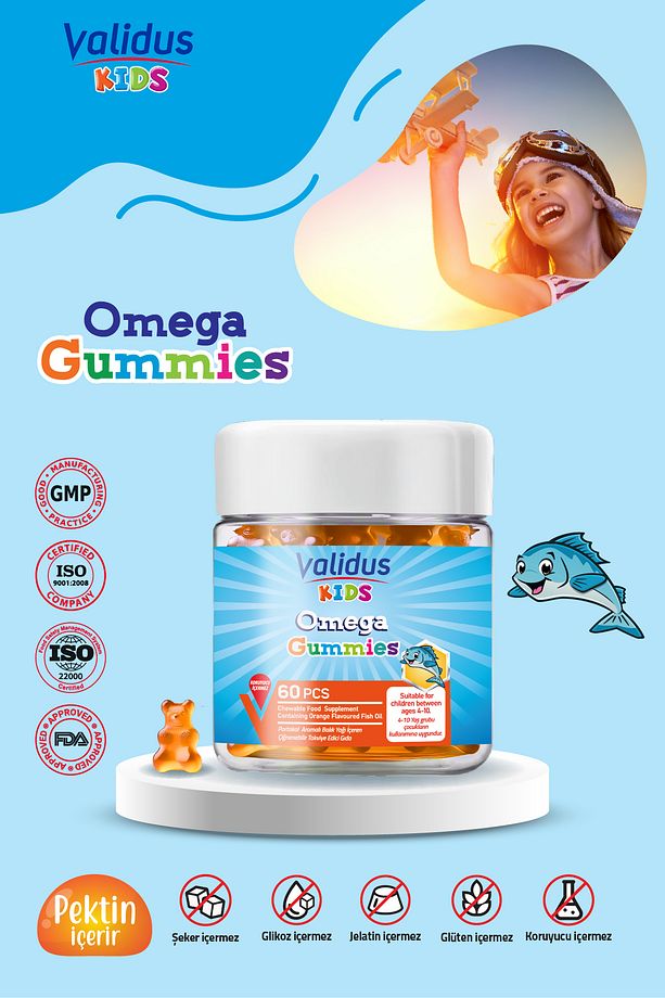 Kids Gummies Set - Multivitamin - Cognizin Citicoline - Safari - Demir - Omega 3 - 3