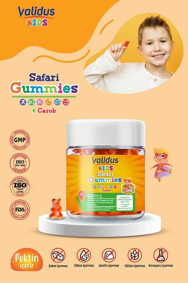 Kids Gummies Set - Multivitamin - Cognizin Citicoline - Safari - Demir - Omega 3 - 5