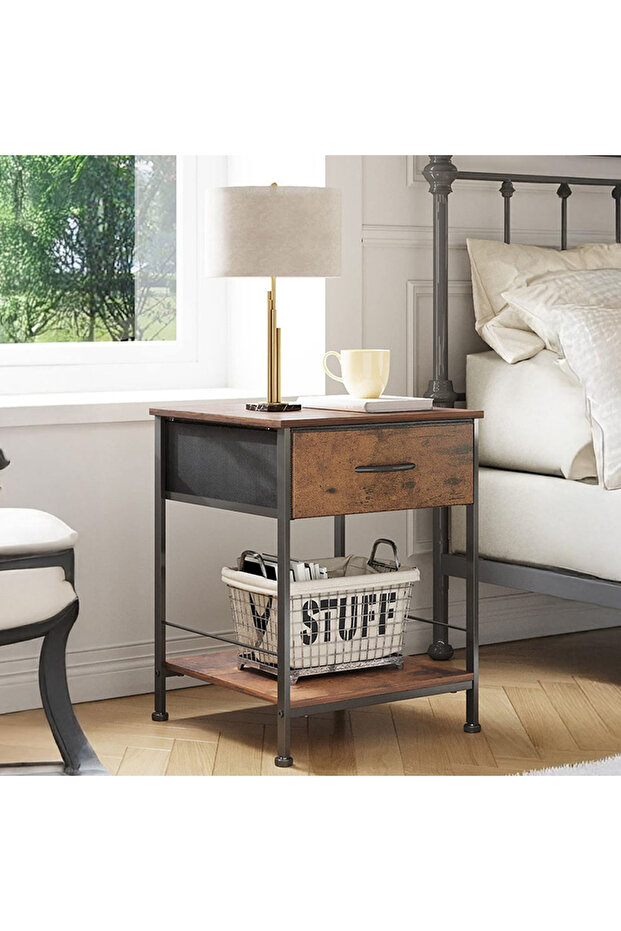Nightstand,Bedside Table,End Table with Storage Drawer and Open Shelf,Easy to Install - 3