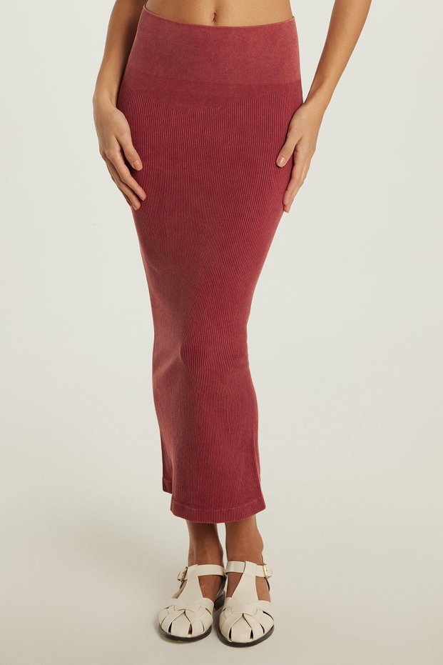 Women's Slim Fit Cotton Plain Long Burgundy Skirt