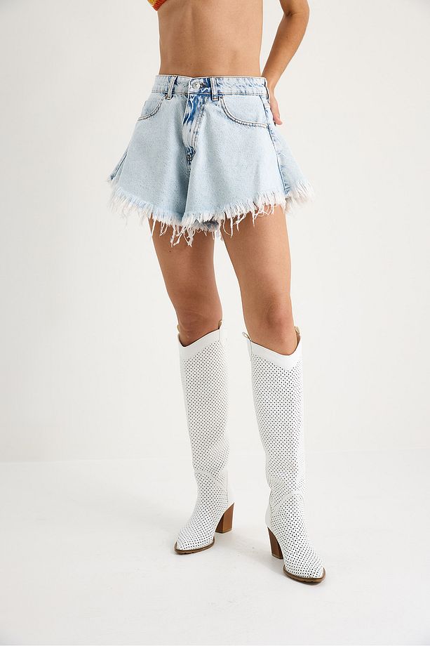 Kadın Püsküllü Yüksek Bel Denim Şort 8026 60283268 - 6