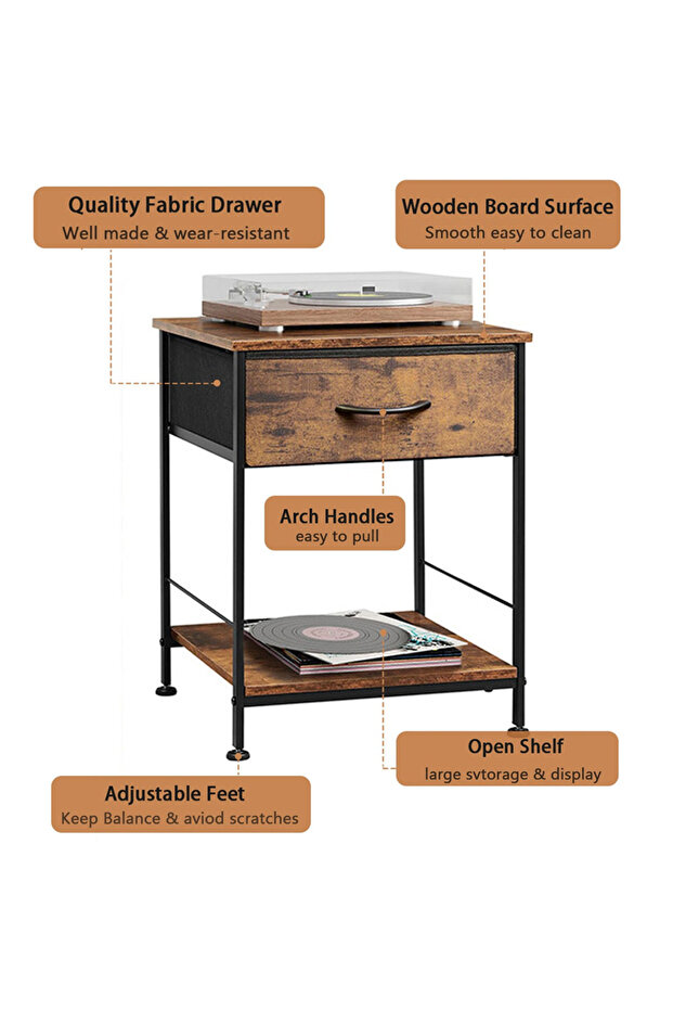 Nightstand,Bedside Table,End Table with Storage Drawer and Open Shelf,Easy to Install - 7