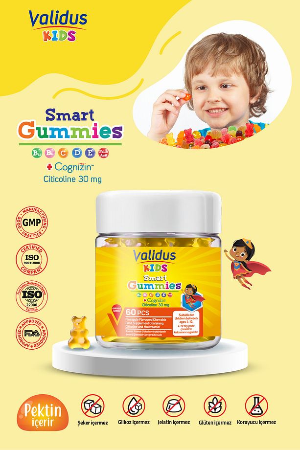 Kids Gummies Set - Multivitamin - Cognizin Citicoline - Safari - Demir - Omega 3 - 6