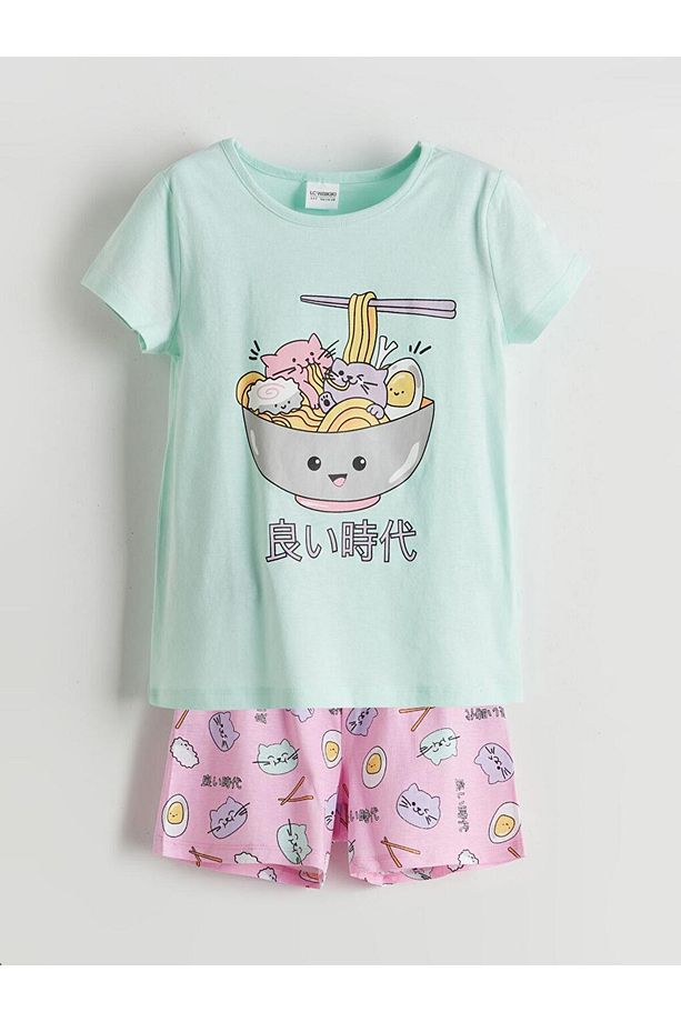 Baskılı Kız Çocuk Şortlu Pijama Takım (S5) - 1
