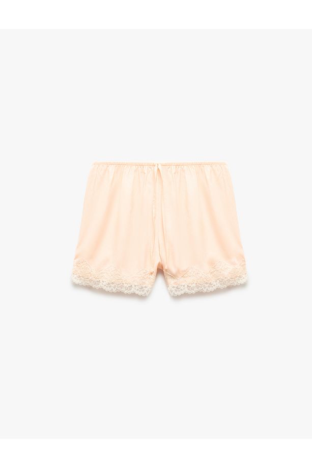 Bağlama Detaylı Dantelli Saten Şort Pijama Altı - 3