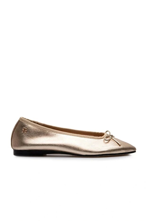 Women's Flat Sole Soft Leather Gold Ballerinas Fw0Fw08452-0Hs