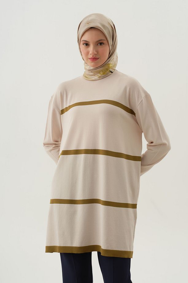 Çizgi Detaylı Tunik - Taş - 2