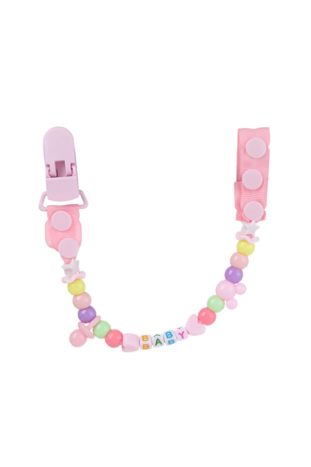 - مشابك مصاصة بسيطة من الخرز - وردي - 1