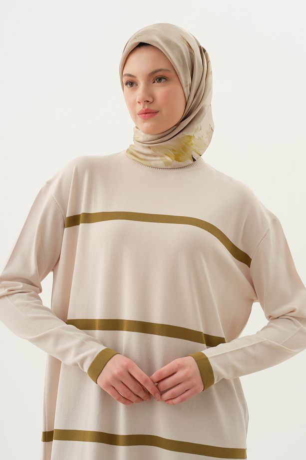 Çizgi Detaylı Tunik - Taş - 4