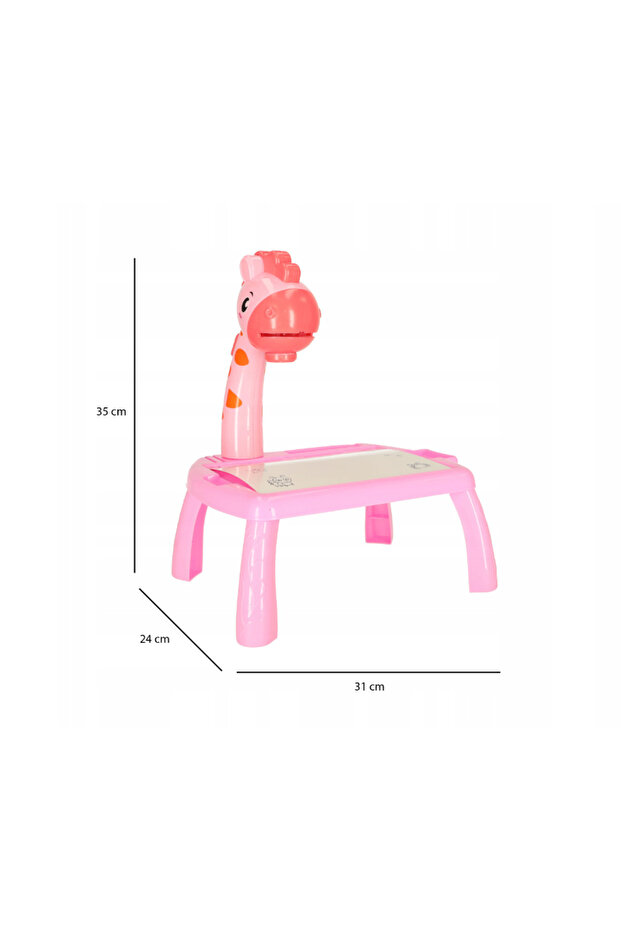 Children's drawing table with giraffe projector, 3 discs with patterns, markers, sponge, 31x35x24 cm - 9