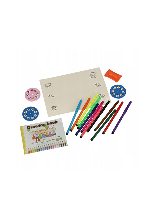 Children's drawing table with giraffe projector, 3 discs with patterns, markers, sponge, 31x35x24 cm - 12