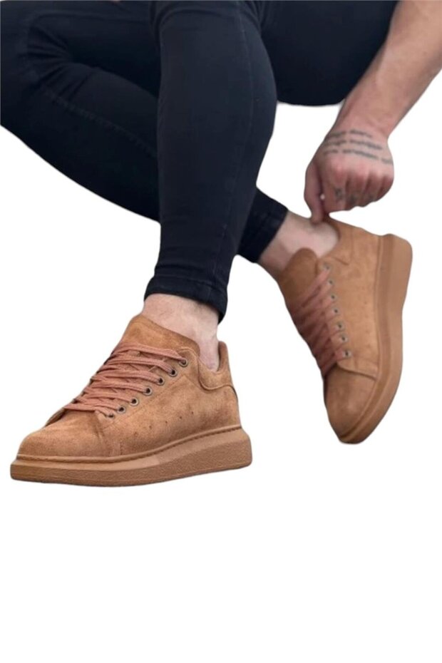 Erkek Yüksek Taban Süet Günlük Sneaker Ayakkabı TABA - 3