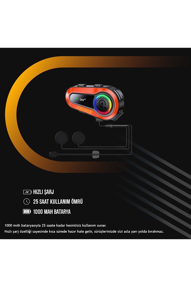 2 ADET Q08 2X 1000m Telsiz Mesafeli Özellikli 2 Kişi Bağlantılı Bluetooth Kask Kulaklık Ekranlı Fene - 6