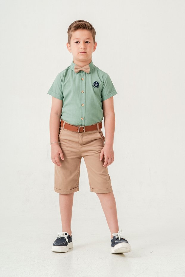 Boy / shirt Collar Bow Tie Set/oxford Shirt - Shorts / Belt Men's Set