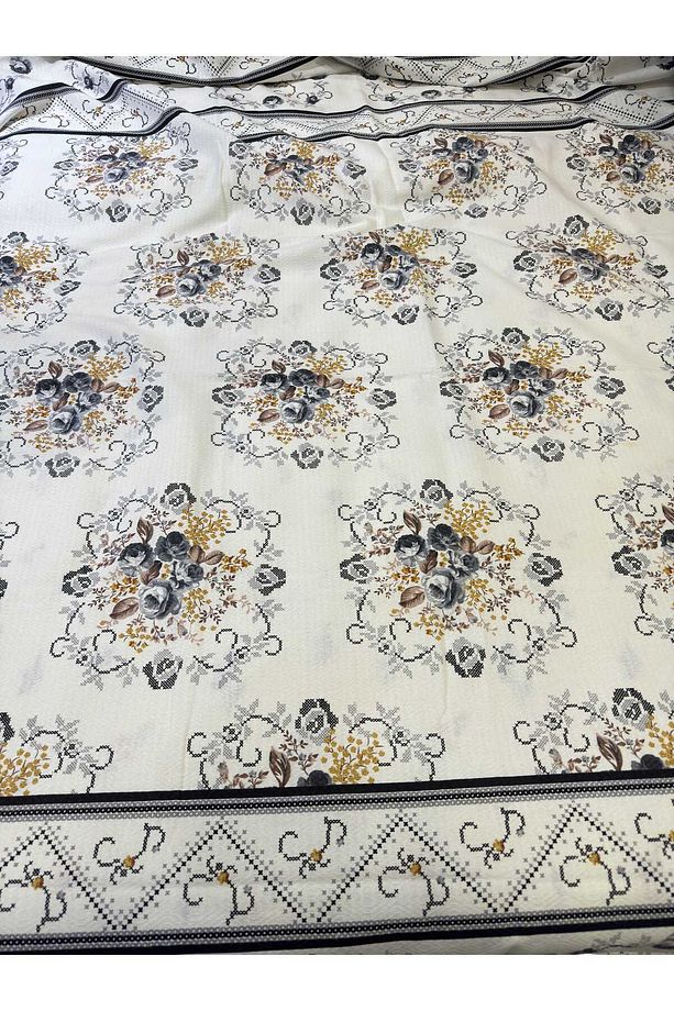 Buket Desen Baskılı 200x240 Cm. Çift Kişilik (BATTAL) Tek Pike - Gri - 5