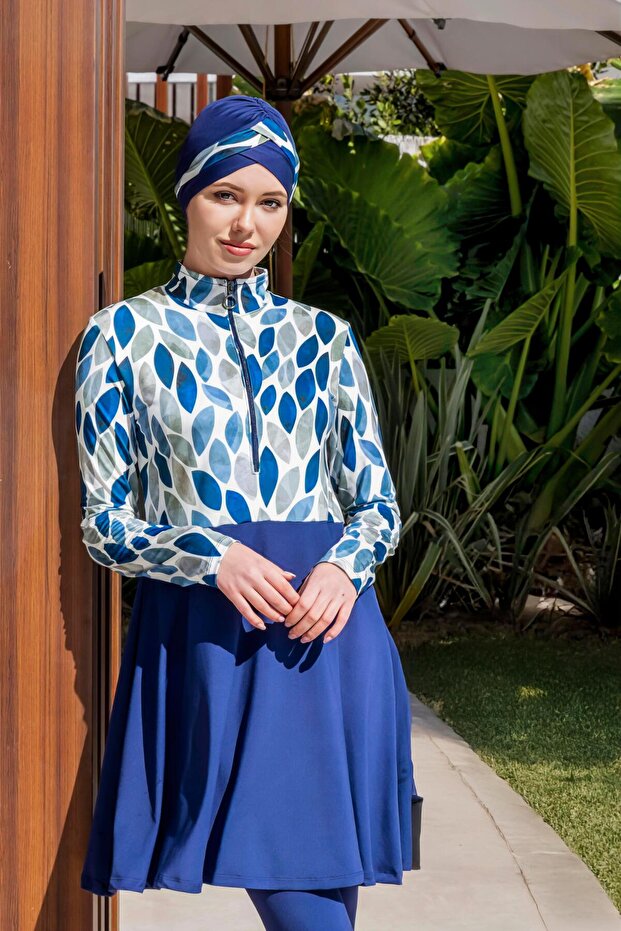 Quick Dry Patterned Tights Lycra Hijab Swimsuit 2513