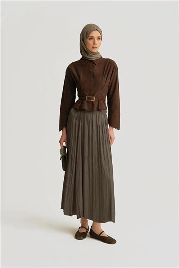 Crinkled Satin Skirt 25Yh5601 Khaki