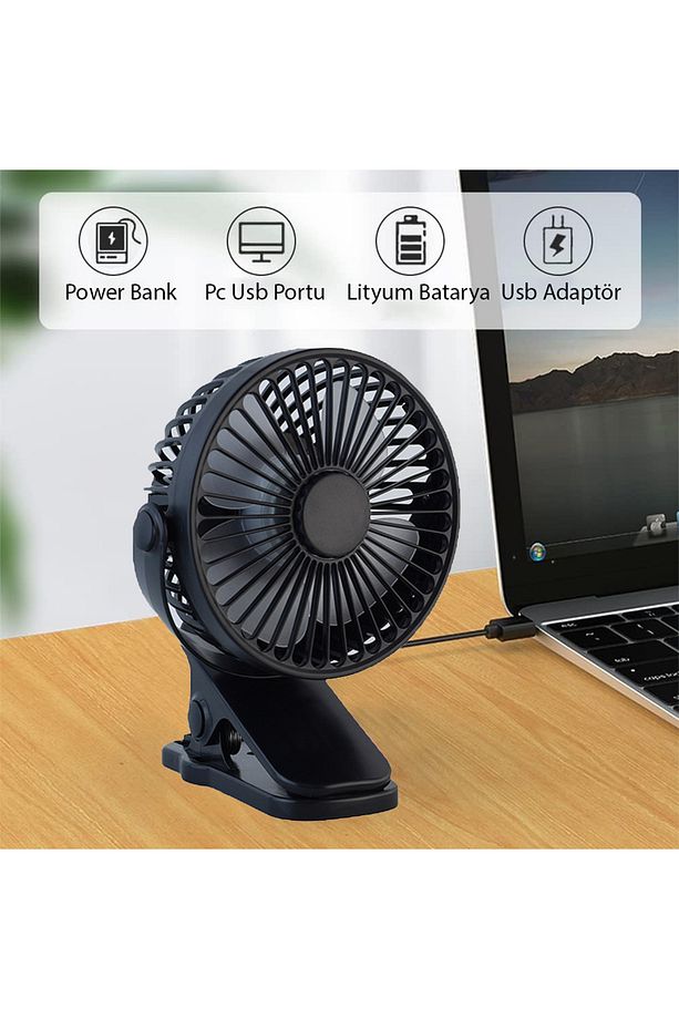 3 Kademe Şarjlı Mandallı 360° Taşınabilir Fan Vantilatör JH-006 - 4