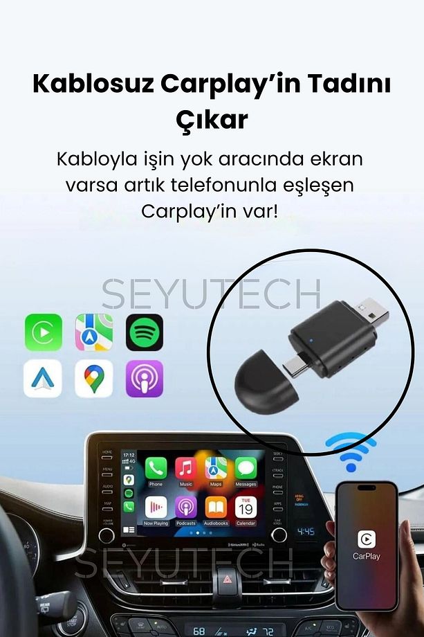 TAB06 2in1 Usb Mini Kablosuz Carplay İos Android Uyumlu Usb ve Type-c Carplay Dönüştürücü - 2