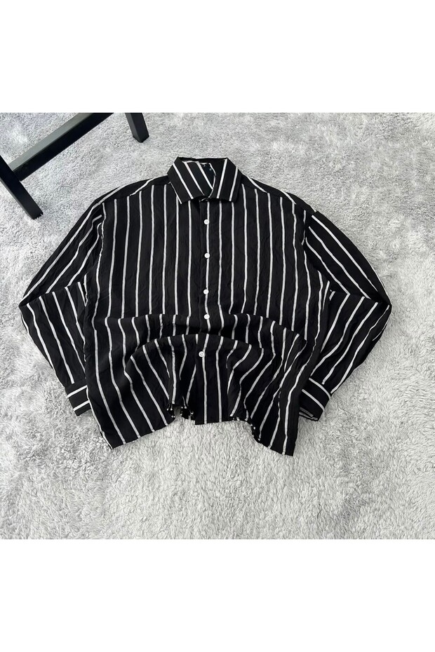 Oversize Çizgili Gömlek - 1