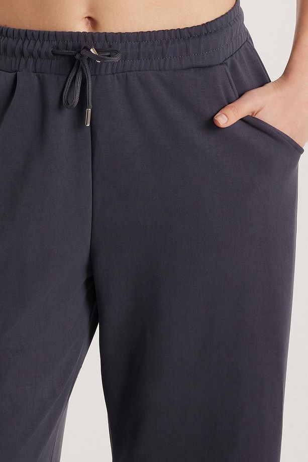 Kadın Modal Kumaş Regular Fit Normal Bel Çift Cep Beli Bağcıklı Antrasit Eşofman Altı - 3