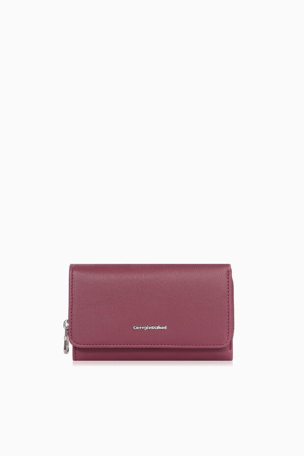Medium Size Magnetic Genuine Leather Look Faux Leather Women's Wallet – 65218 - Plum