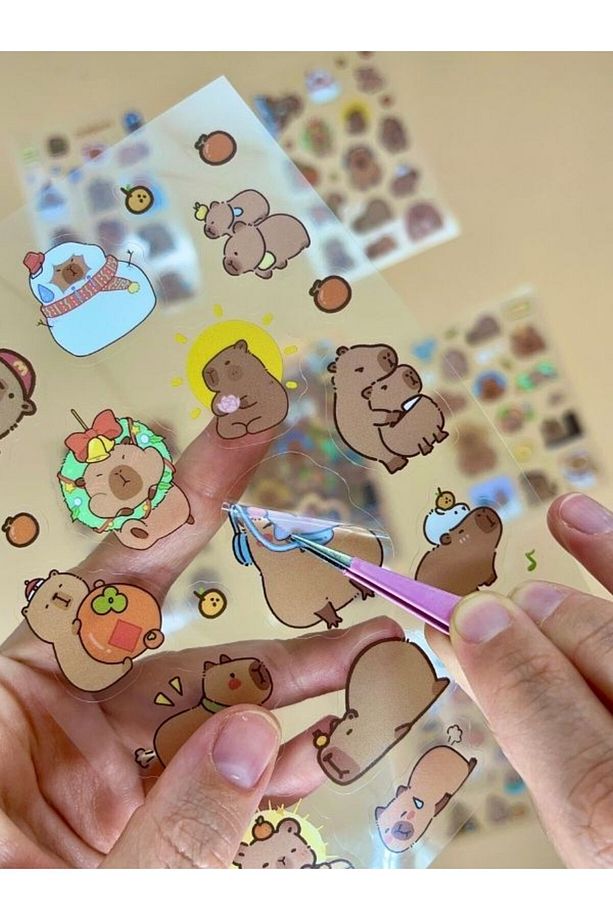Cute Sweet 6 Yaprak 122 Adet Capybara Sticker Set/Su Geçirmez/Etiket/Kapibara/Bullet Journal - 5