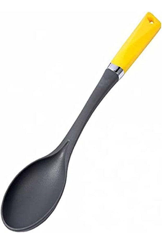 Nylon Ladle Spoon – Black/Yellow, Food-Grade Deep Spoon with Comfortable Handle for Serving