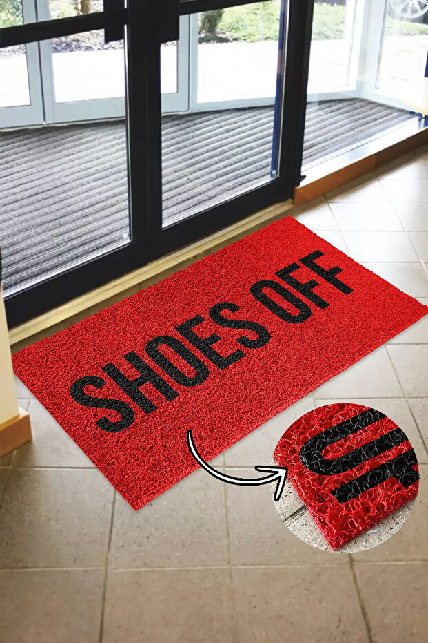 Shoes Off Printed Curly Doormat Door Front Mat Non-Slip Sole