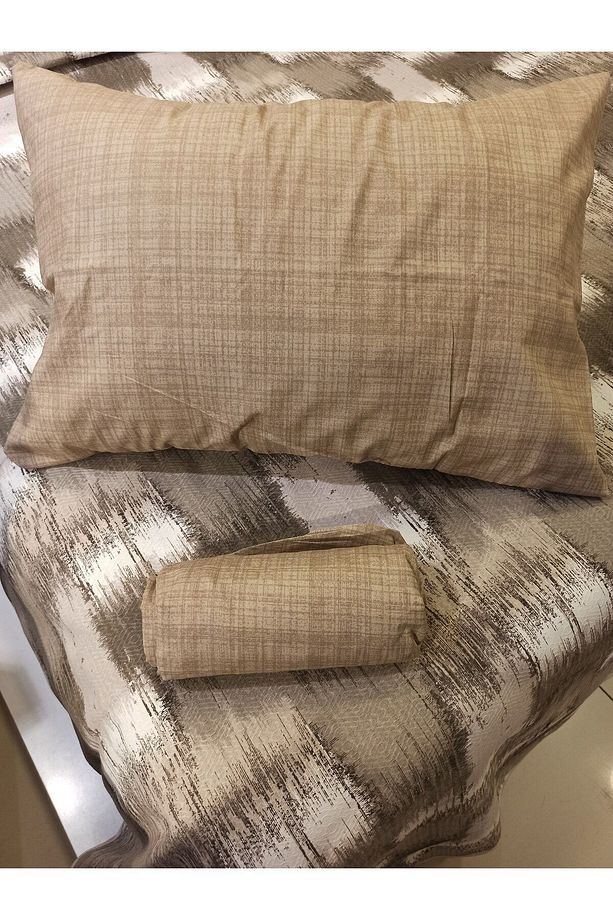 Patchwork Desenli Çarşafı Lastikli Çift Kişilik Pike Takımı - Kahve - 5
