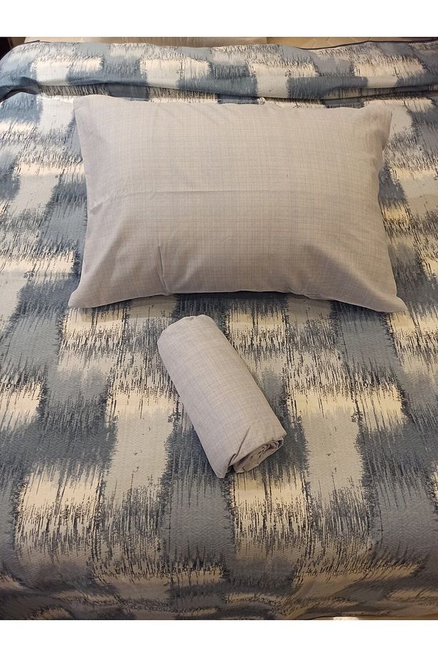 Patchwork Desenli Çarşafı Lastikli Tek Kişilik Pike Takımı - Mavi - 4