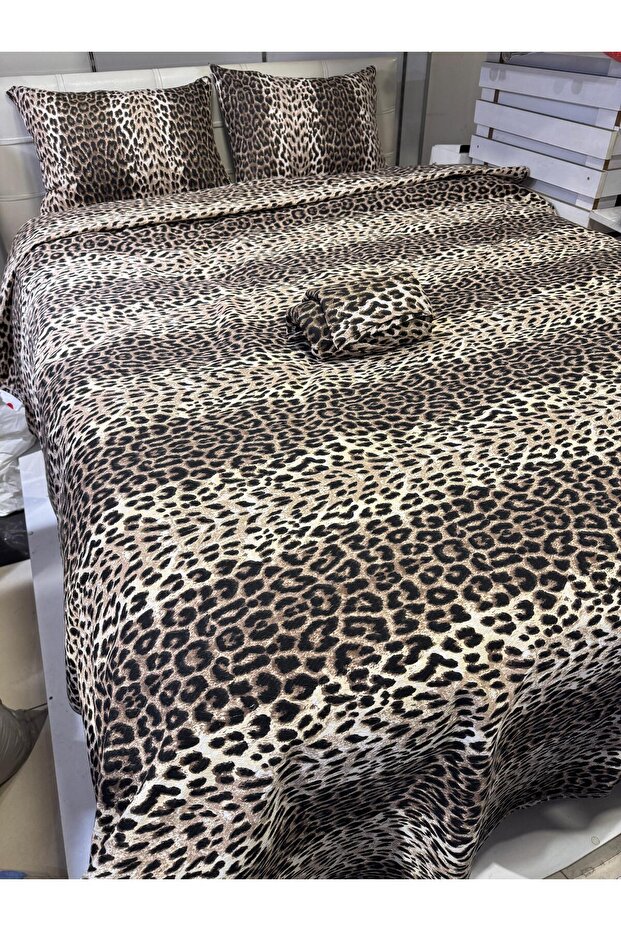 Leopard Patterned Sheet Elastic Double Pique Set - 3