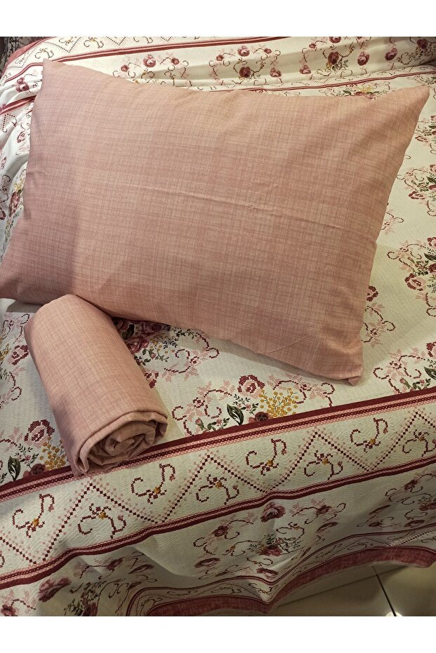 Bouquet Patterned Sheet Elastic Single Pique Set - Salmon - 3